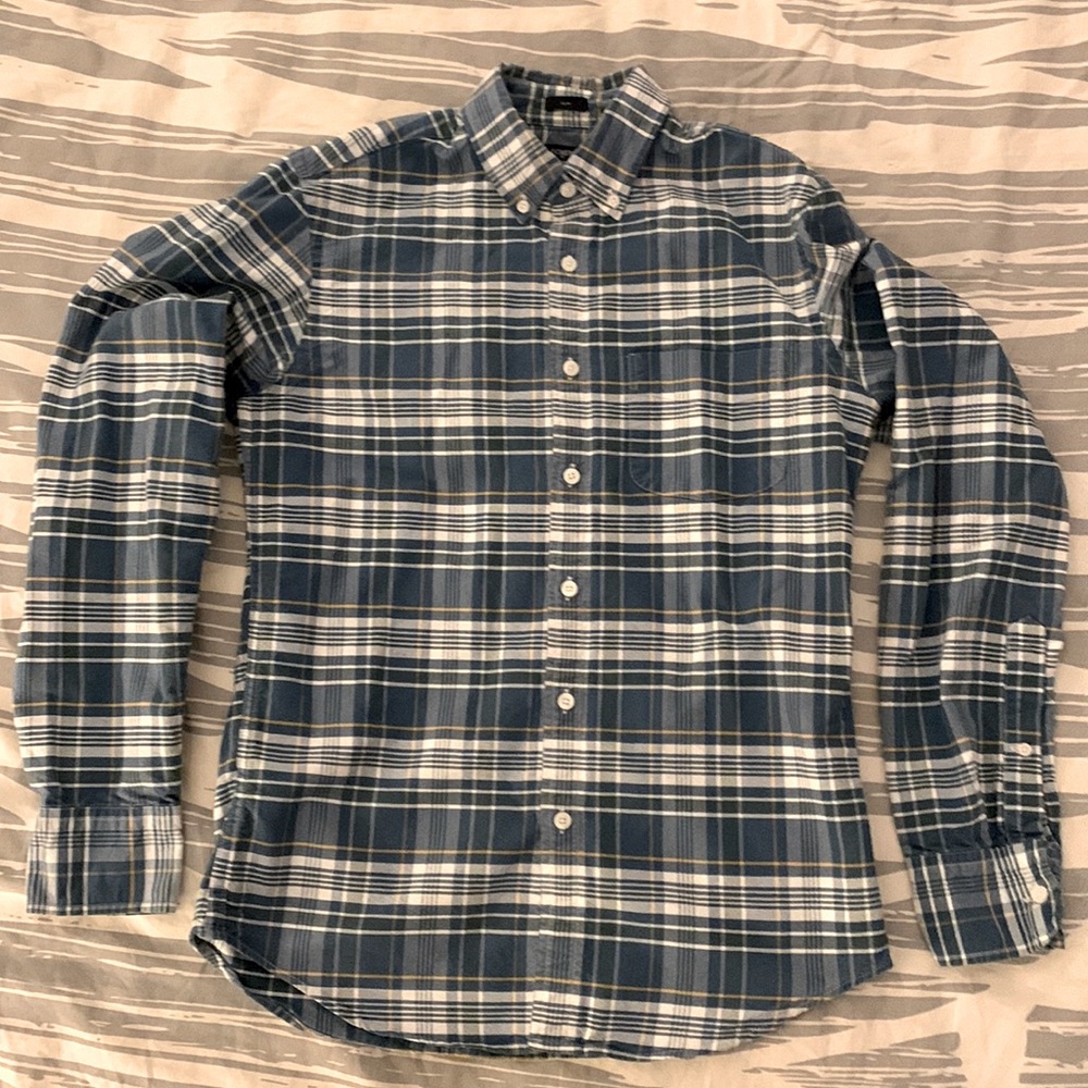 J. Crew blue and gold checked Oxford shirt